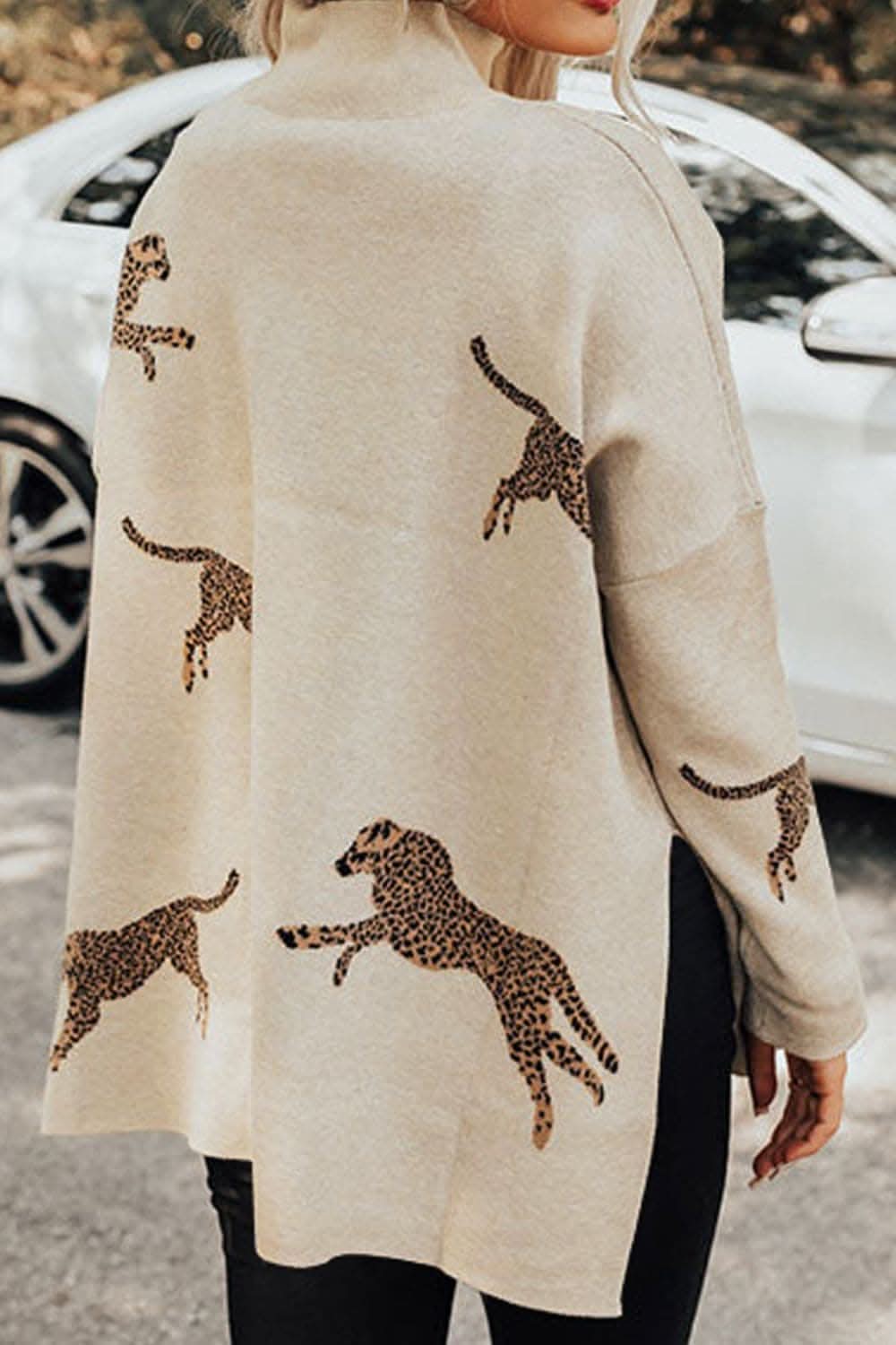 Wild print mock neck sweater - Love Salve